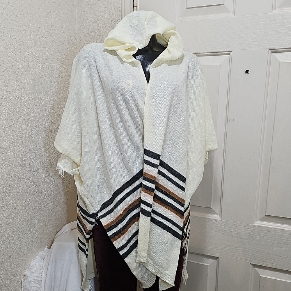 Melrose & Market Cozy Hooded Poncho with Stripes